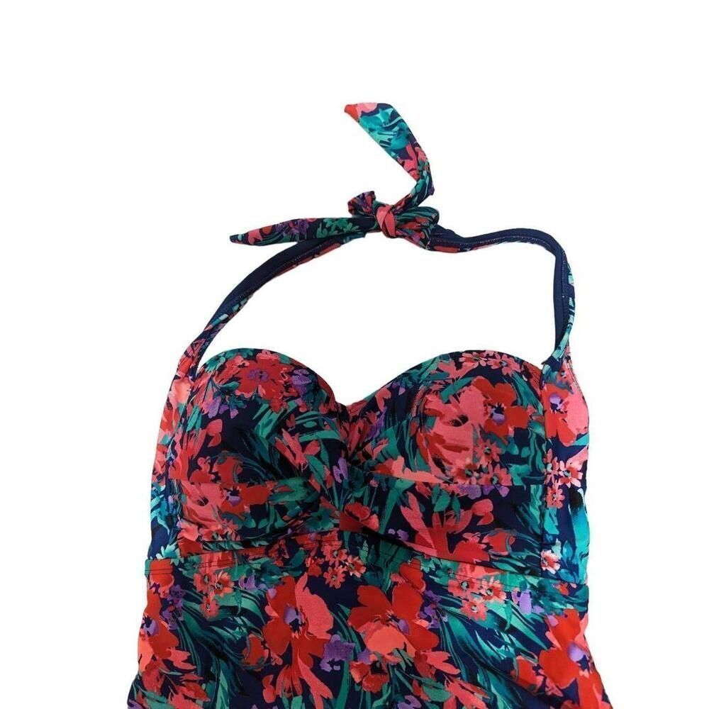 Catalina Women's XL 16/18 Orange Blue Floral One-Piece Halter Top Swimsuit - Picture 5 of 8